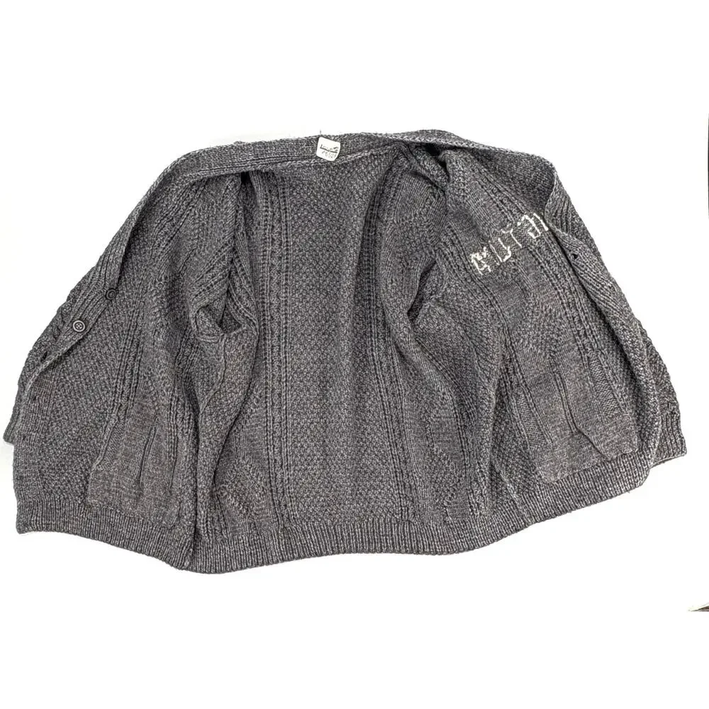Gray Cardigan Sweater Unisex XXL V-Neck Wool Blend Grandpa Preppy Cable Knit